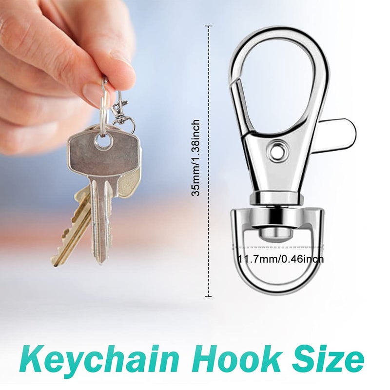 Segauin 100PCS Premium Swivel Snap Hooks with Key Rings Metal Lanyard Keychain Hooks Lobster Clasps for Key Jewelry DIY Crafts 1.38inches/35mm(50 Pcs Lanyard Snap Hooks+50 Pcs Key Rings) - Image 4
